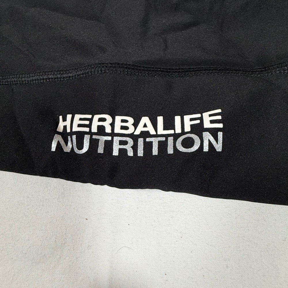 Herbalife Nutrition Women's S Black Blue Stripe Capri Leggings Zip Pockets - Picture 3 of 9